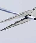 Extra Long 11 Inch Needle Nose Pliers gripping small pipe for auto and mechanical work in tight spaces