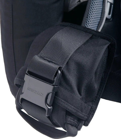 Close-up of buckle on Wing Style Scuba BCD With Aquawing Plus One Size Unisex Patented Modular System, showing Italian design quality.