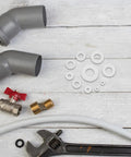 Bulk 500 Piece Nylon Washers Assortment Kit M2 to M8 Flat for Furniture, Electronics, and Machinery, Noise Reduction and Vibration Dampening, Durable Nylon Spacers for Quick Fixes and Hardware Projects. White nylon washers with pipes and wrench