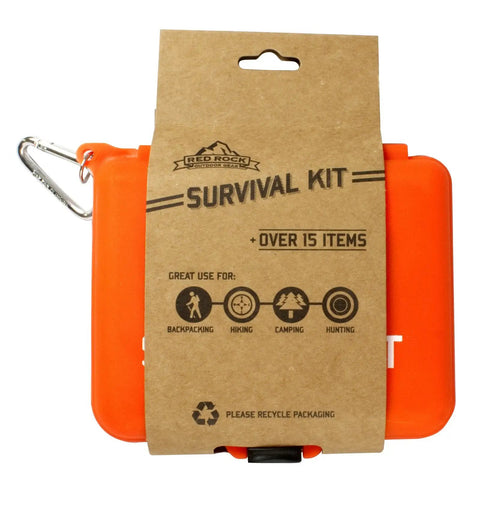 Must Have Survival Kit With Carabiner In Bright Orange For Hiking And Camping Includes Mirror Matches Flint Pencil Waterproof Paper And More Over Fifteen Essentials For Emergencies And Outdoor Adventures
