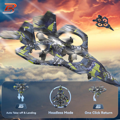 Kid Friendly RC Plane With LED Lights And EPP Foam Body in flight, demonstrating 360 degree flip stunts, with control features.