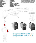 Diagram showing PowerPlasma 80S and 82i torch fits with PT-80, highlighting 80 Amp Tip And Electrode Set for precision cuts.