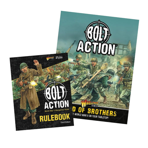 Bolt Action Third Edition Starter Set Rulebook and Field Manual covers for WWII tabletop battle miniatures bundle