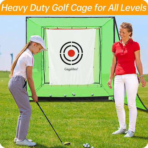 Heavy Duty 1 Inch Steel Frame Golf Driving Cage Net For Backyard Garage Setup And Indoor Simulator with golfer and target net