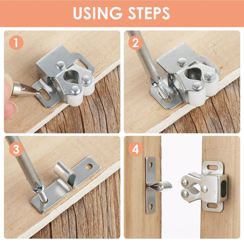4 Pack Double Roller Cabinet Door Latch Set With Screws And Hardware For Closet Cabinets Kitchen RV Drawers Catches installation steps