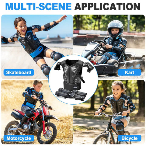 Young Riders Four Piece Motorcycle Armor Set With Vest Chest Protector And Knee Elbow Pads for biking and skateboarding