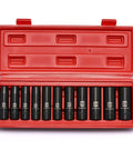 11 Piece 1/2 Inch Drive Deep Impact Socket Set Metric 10 11 12 13 14 16 17 19 21 22 24mm 6 Point CR-V Steel in red case
