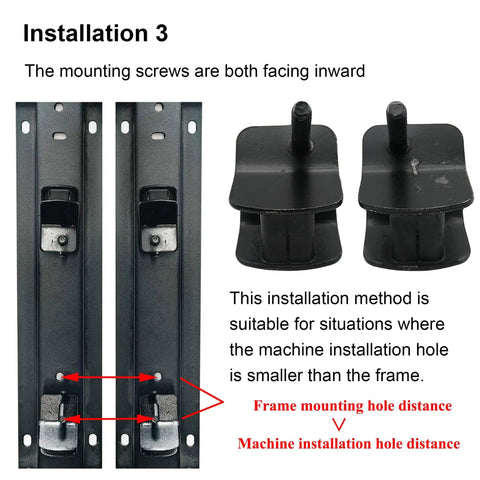 Installation instructions for Heavy Duty Rubber Anti Vibration Mounts with inward facing screws and measurements.