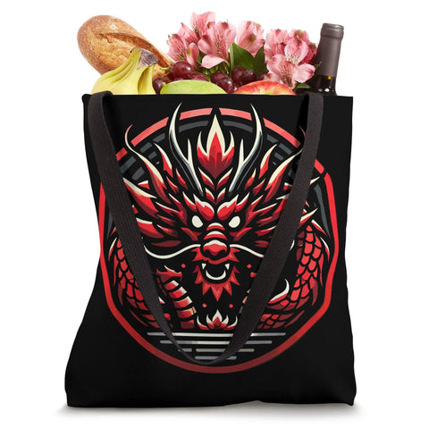 Racing Dragon Boat Festival Tote Bag For Fans And Teams with Bold Water Sport Artwork, showing vivid dragon design on black tote