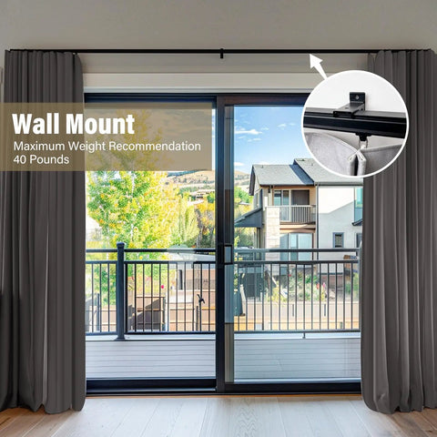 Heavy Duty Ceiling Curtain Track System With Wall Mount And Hooks Durable Aluminum Track Rods For Curtains Or Room Dividers Quiet Smooth Pulleys Waterproof And Rust Resistant Black Finish Fits 3 To 18 Feet wall-mounted over sliding glass doors