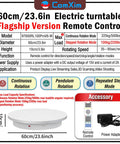 Top Rated 23.6 Inch Heavy Duty Motorized Electric Turntable With Remote Control Rotating Photography Platform For Display, 3D Scanner And Studio Shoots, Supports Up To 500 Lbs Capacity image showcasing dimensions and features.