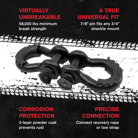 Pair of D Ring Shackles from 9 Ton Off Road Recovery Kit With Tow Strap Tree Saver Snatch Block Pulley D Ring Shackles Winch Line Dampener Bag And Gloves For 4x4 Black Trail Ready