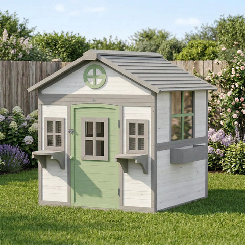 Wooden Chicken Coop For Backyard Hen House For 2 To 4 Chickens With Nesting Box, Planter Pots And Boxes, Windows, And Rabbit Hutch