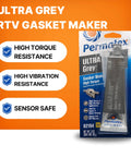Permatex Ultra Grey RTV gasket maker tube, 3.5 oz, high-torque silicone.