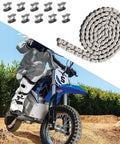 25H Drive Chain 126 Link For Razor MX350 MX400 ZR350 SX350 Dirt Rocket Bikes with 10 master links and rider on a dirt bike