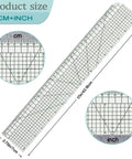 HLZC 2 Piece Hem Ruler Set For Quilting And Pressing Hems Clear Grid Markings Non-Slip Hot Iron Template Tool For Home Sewing Projects 17 Inch ruler with grid markings.