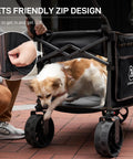 All Terrain Folding Wagon Cart With Canopy And Brakes, collapsible shopping wagon for pets, featuring large wheels on rough terrain