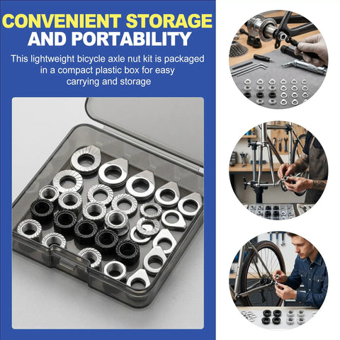 Beefy Universal Bike Axle Nut Kit 24Pcs M8 M9.5 M10 For Mountain Road Ebike And Cruiser Bikes, durable set in plastic box