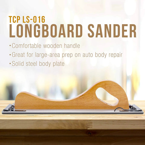 Wooden-Handle Longboard Sander For PSA And Dry Longboard Paper, 16-1/2 By 2-3/4 Inches shown with steel body on table