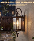Solid Copper Outdoor Wall Light With Oil Rubbed Bronze Finish, 18.5 Inch Porch Lantern, illuminated during rain, clear beveled glass