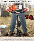 Person using Beast Of A Gas Powered Post Hole Digger With 62cc Two Stroke Engine Earth Auger Kit Includes 3 Drill Bits outdoors