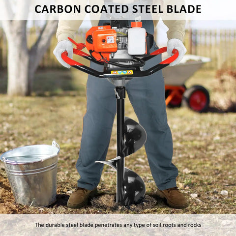 Person using Beast Of A Gas Powered Post Hole Digger With 62cc Two Stroke Engine Earth Auger Kit Includes 3 Drill Bits outdoors