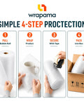 Four-step process using 2 Pack Bubble Roll Wrap 100 Ft By 12 In Clear With Three Sixteenth Inch Small Bubbles Dense Cushioning For Fragile Dishes Packing Shipping And Storage Perforated Every 12 Inches For Easy Tearing