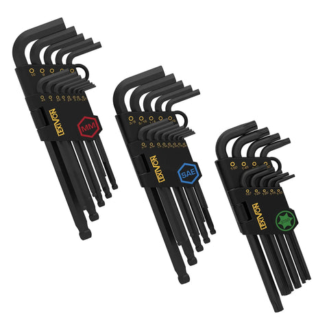 Beast Mode Pro Grade 35 Piece Long Arm Ball End Hex Key Set With 3 Pack Metric SAE And Star Torx Bits Industrial Grade S2 Alloy Steel