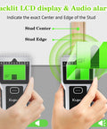 8 In 1 Wall Scanner And Stud Finder With Magnetic Detector LCD Display showing stud center and edge on wood wall