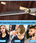 Pro Grade Hair Cutting Scissors Set 15 Pieces Stainless Steel Hairdressing Shears Kit in use for men, women, kids haircuts