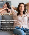 Woman enjoying relaxation with Vitamin C Shower Head With Filters And Replacement Cartridges For Chlorine, Fluoride And Hard Water benefits.