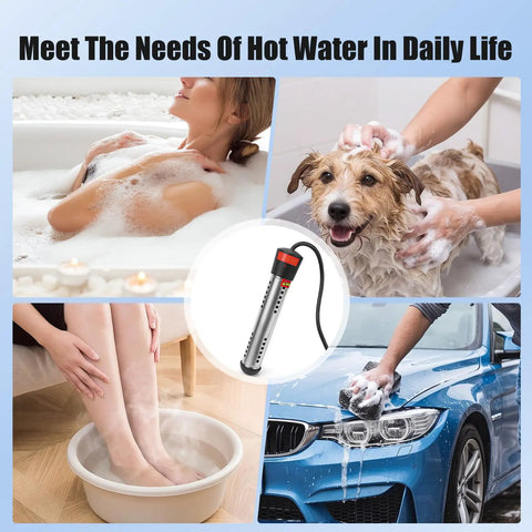 Portable 2000W Immersion Water Heater With Automatic Safety Shutoff Dead Simple Setup For Small Pool Foot Bath Rubber Tub And Camping No Drama Warm Water Solution in use for foot soaking and pet washing.