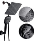 Ultra Luxury 9 Inch Rainfall Shower Head And Handheld Combo With Push Button Flow Control For One Handed Operation In Matte Black