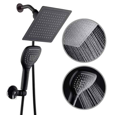Ultra Luxury 9 Inch Rainfall Shower Head And Handheld Combo With Push Button Flow Control For One Handed Operation In Matte Black