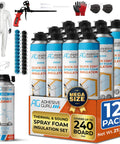Closed Cell Spray Foam Insulation Kit For Walls With 12 Cans Of 32.8 Oz Each Covers 240 Board Feet DIY Sealant Set Includes Dispensing Gun Gun Cleaner Safety Gear Nozzle Kit And Gloves Fills Gaps Cracks For Superior Heat And Soundproofing
