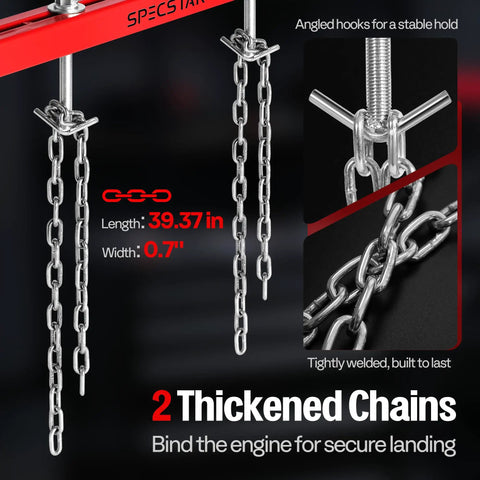 1100 Lb Engine Support Bar Transverse Hoist For Heavy Duty Engine Lifts Durable Thickened Steel With Double Beam Rust Proof Coating Resists Oil And Corrosion Wide Compatibility Across Most Vehicles And Small Engines, 2 thickened chains, 39.37 in