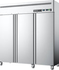 Heavy Duty Commercial Refrigerator And Freezer Combo With Dual Temp Zones For Restaurants And Bars, 54 cubic foot, three door, stainless steel.