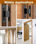Invisible Hidden Door Hinge Kit For Concealed Doors And Feature Walls Featuring 110 Degree Swing And 2 Way Adjustable Butt Hinges Black Four Point Five Inch Matte Lipshome installed on wooden doors showing hinge applications in interiors.