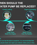 When should the water pump be replaced? Illustrative guide with symptoms like coolant leaking and engine overheating.
