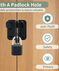 Lock Down Your Gates With These Tough As Nails 2 Pack Flip Latch Gate Latches Featuring A Built In Padlock Hole And Rust Proof Stainless Steel Build For Rock Solid Shed Barn Projects In Black on a wooden door with a padlock.