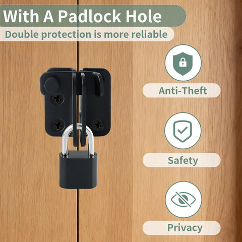 Lock Down Your Gates With These Tough As Nails 2 Pack Flip Latch Gate Latches Featuring A Built In Padlock Hole And Rust Proof Stainless Steel Build For Rock Solid Shed Barn Projects In Black on a wooden door with a padlock.