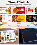 Premium Desktop Digital Menu Board With Smooth Plug And Play Usb Hdmi Link Vivid Multicolor Panel For Fast Ready To Go Setup and Clean Layouts displaying timed promotions for breakfast, lunch and dinner.