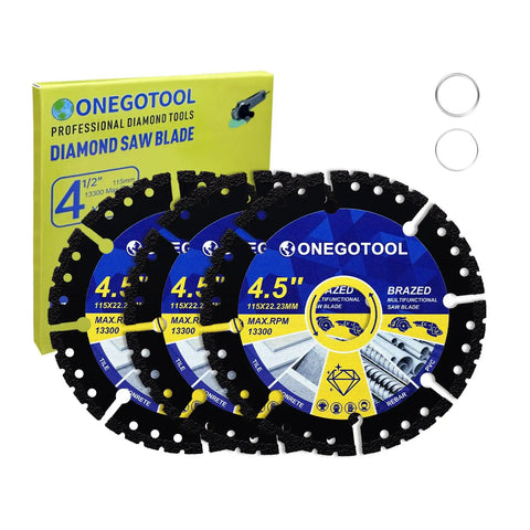 3 Piece 4-1/2 Inch Diamond Multi-Purpose Saw Blades For Angle Grinder For Cutting Marble Quartz Stone Tile Metal Plastic