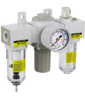 Mini Three Unit FRL Air Prep Unit With Filter Regulator Lubricator One Quarter In NPT Poly Bowl Manual Drain Gauge 36 CFM 10 Micron Element Built To Last Easy Install For Compact Pneumatic Systems product image