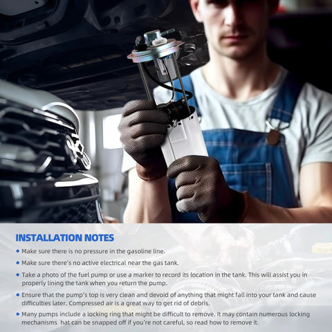 Mechanic installing Toyota Fuel Pump Assembly For Corolla Matrix Vibe 1.8L-2.4L Engines 2009-2019 2009-2014 Matrix 2009-2010 Pontiac Vibe Vin 8 and Vin 0 OE Replacement 7702002410 7702002291 191850