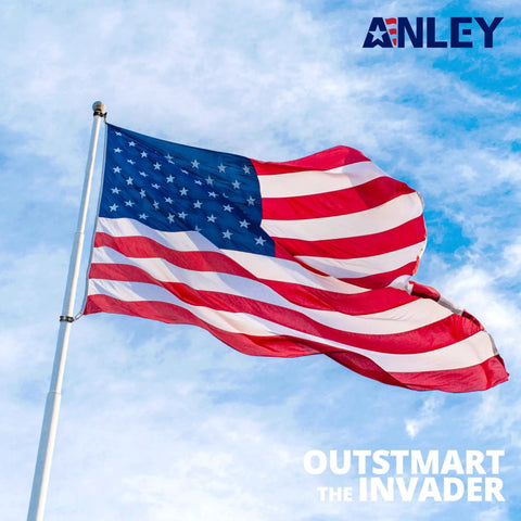American flag waving on flagpole with 4 Pack Flagpole Clamps And Clips Kit With Carabiner And Silicone Anti Slip Strips