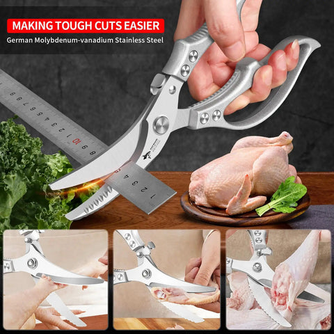 Heavy Duty Poultry Shears Kitchen Scissors With Non Slip Handle And Safety Lock A Real Workhorse For Cutting Chicken Meat Turkey Fish And Veggies Spring Loaded And Dishwasher Safe