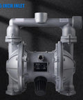 Tough As Nails Air Operated Double Diaphragm Pump Featuring One Point Five Inch Ports And Polypropylene Construction For Reliable Waste Oil And Chemical Transfer At 50 Gpm, close-up view.