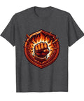Premium Heavyweight Badass Firefighter Fist Through Flames Graphic Tee Shirt For Men Dark Heather Grey Medium, bold fist design.