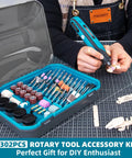 Person using a tool with the 302Piece Rotary Tool Accessories Kit With One Eighth Inch Shanks And Universal Fitment in a case